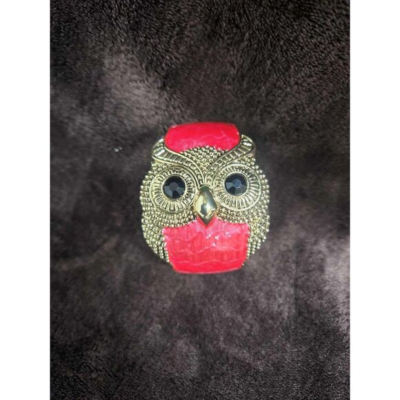 Fashion Cute Enamel Owl Bangle Fold-Over Bracelet / Red - Picture 6 of 7